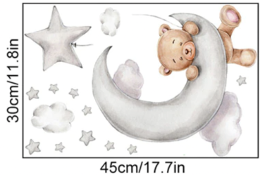 Wandsticker Aufkleber Bär Mond Wolken Sterne 02