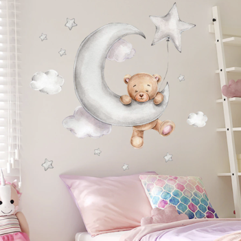 Wandsticker Aufkleber Bär Mond Wolken Sterne 02