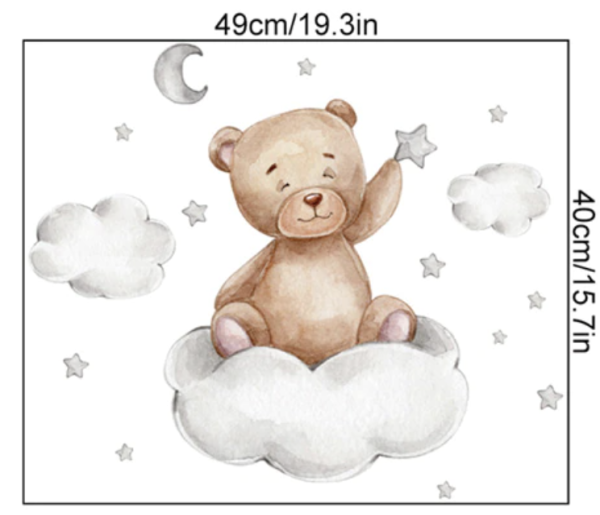 Wandsticker Aufkleber Bär Mond Wolken Sterne