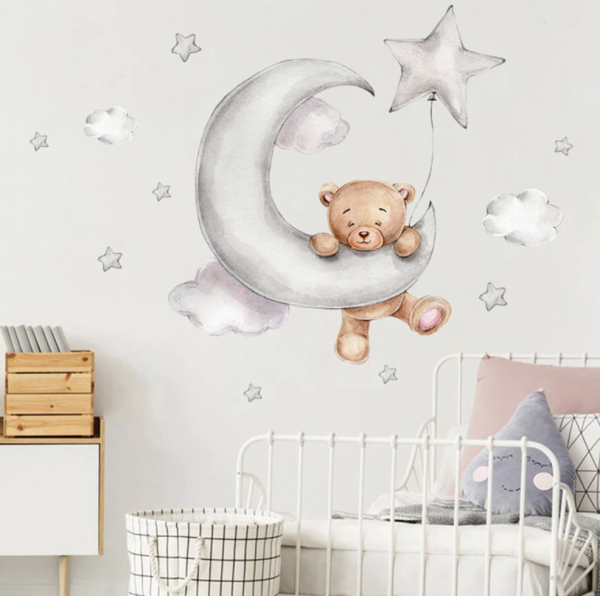 Wandsticker Aufkleber Bär Mond Wolken Sterne 02
