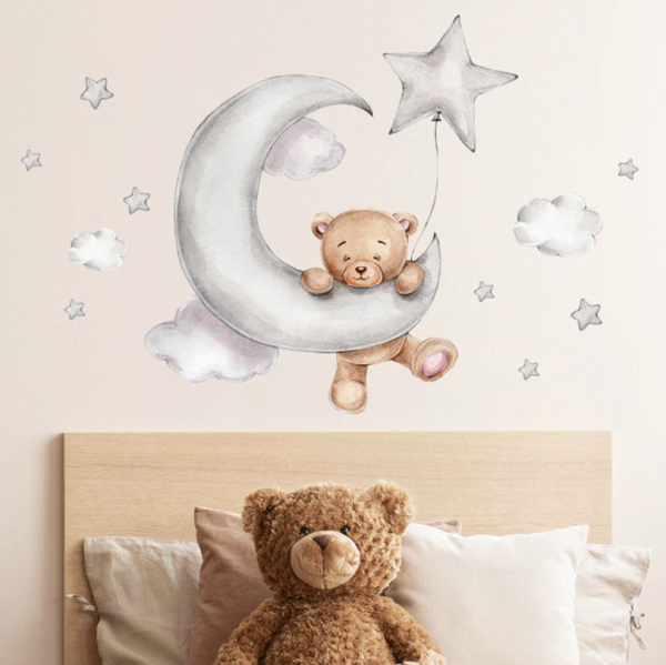 Wandsticker Aufkleber Bär Mond Wolken Sterne 02